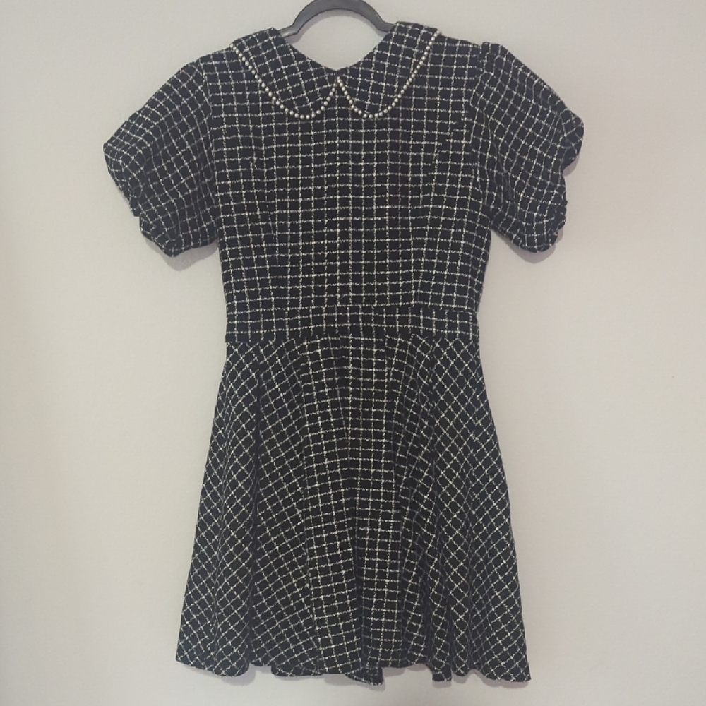 Ivy City Co Women's Mommy+ Me Black and White Plaid Dress With Pearl Collar